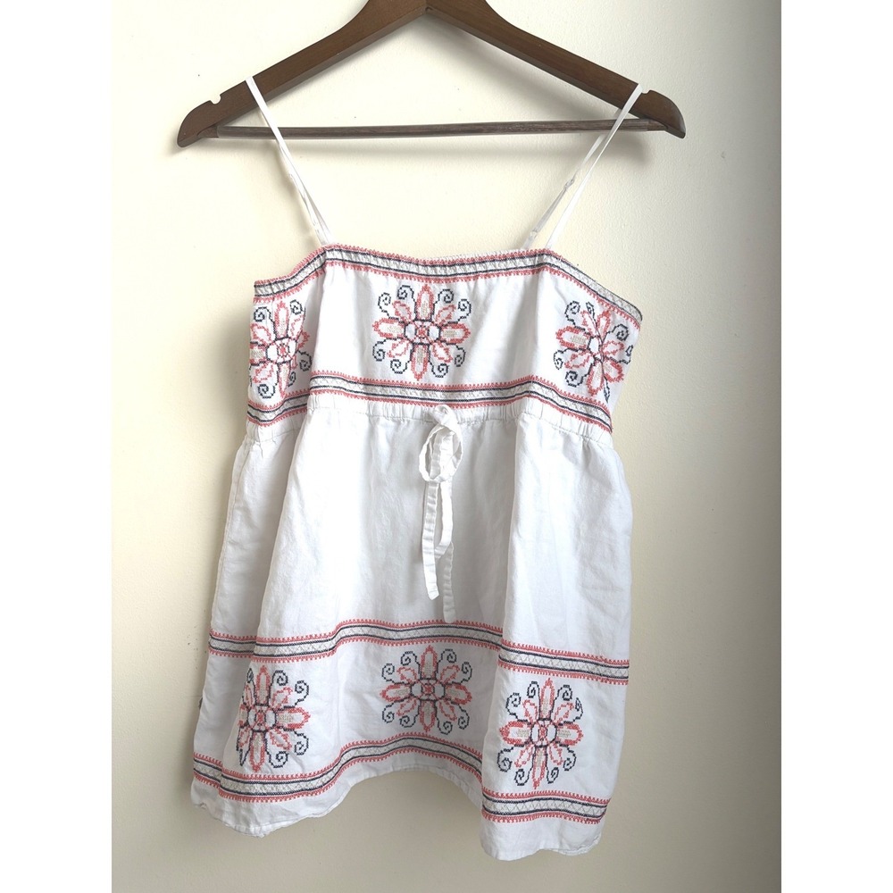 Chelsea & Violet White Embroidered Cotton Babydoll Cami Top Medium 2C03E31